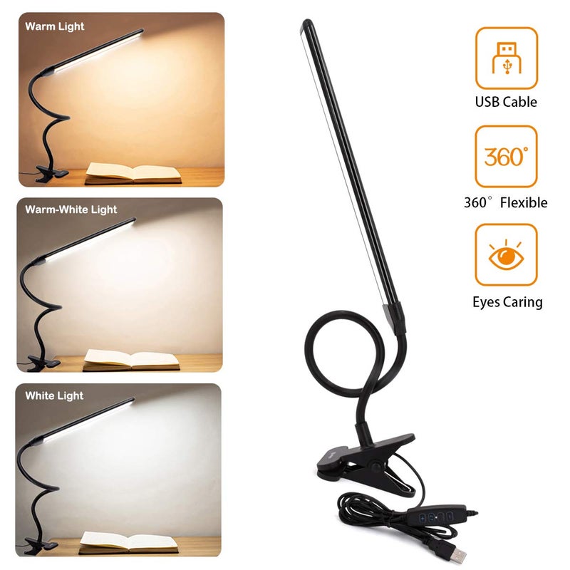 CeSunlight Clamp on Lamp, Clip Light, Desk Lamps 3 Color Temperature Setting, 10 Brightness Levels, 2m USB Cord Power Supply and AC Adapter Included, Pack of 2 (Black) - Image 2